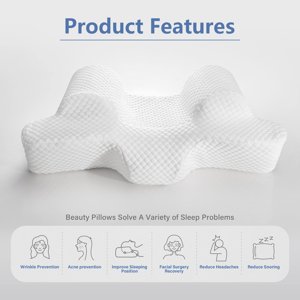 Memory Foam Back Sleep Training Pillow for Keep Head Straight Wrinkle Prevention - Beauty Pillow for Anti Wrinkle & Anti Aging.