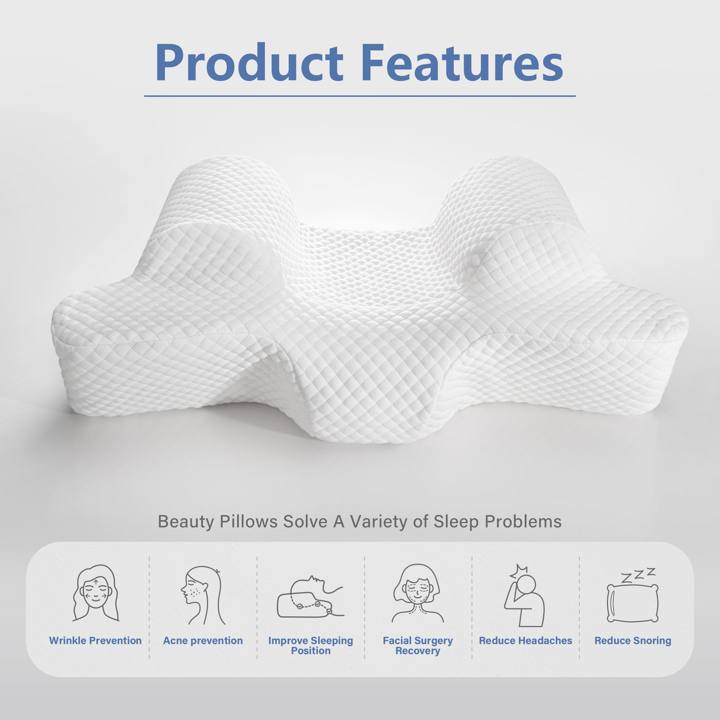 Memory Foam Back Sleep Training Pillow for Keep Head Straight Wrinkle Prevention - Beauty Pillow for Anti Wrinkle & Anti Aging.