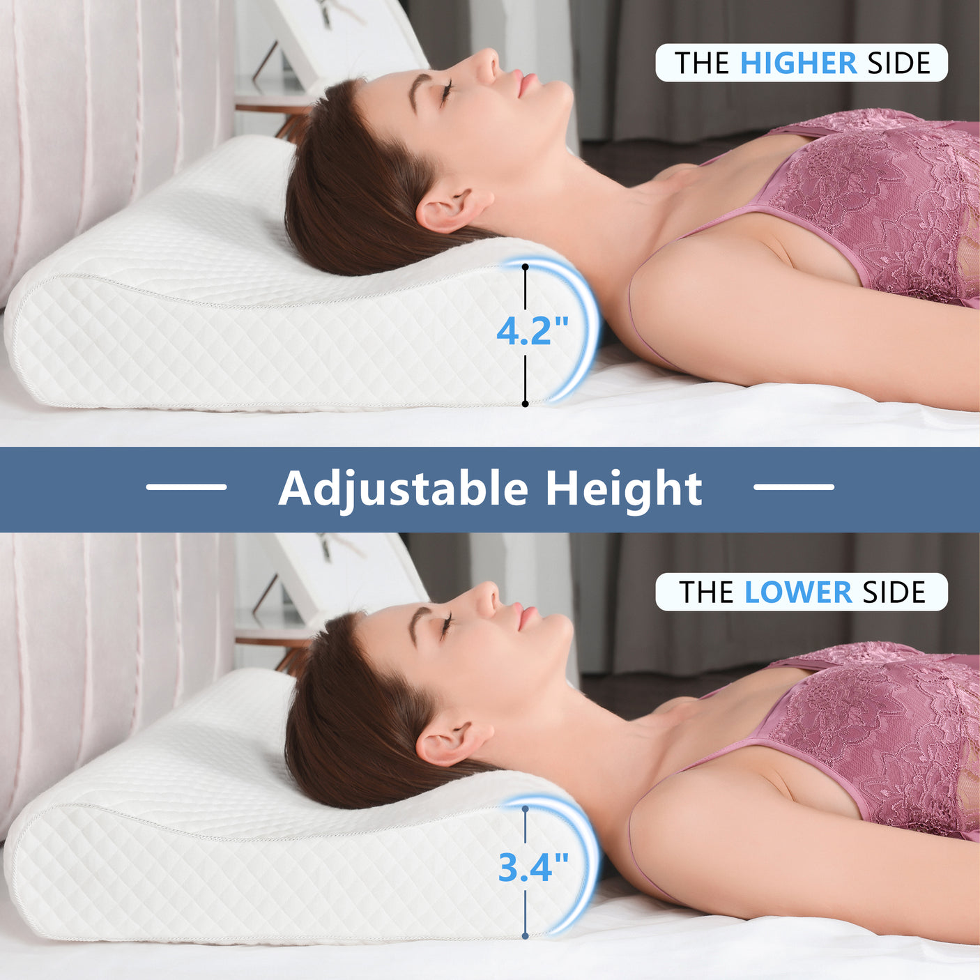 Contour Memory Foam Pillow, Cervical Pillow for Neck Pain Relief, Orthopedic Sleeping Pillows Side, Back and Stomach Sleepers.