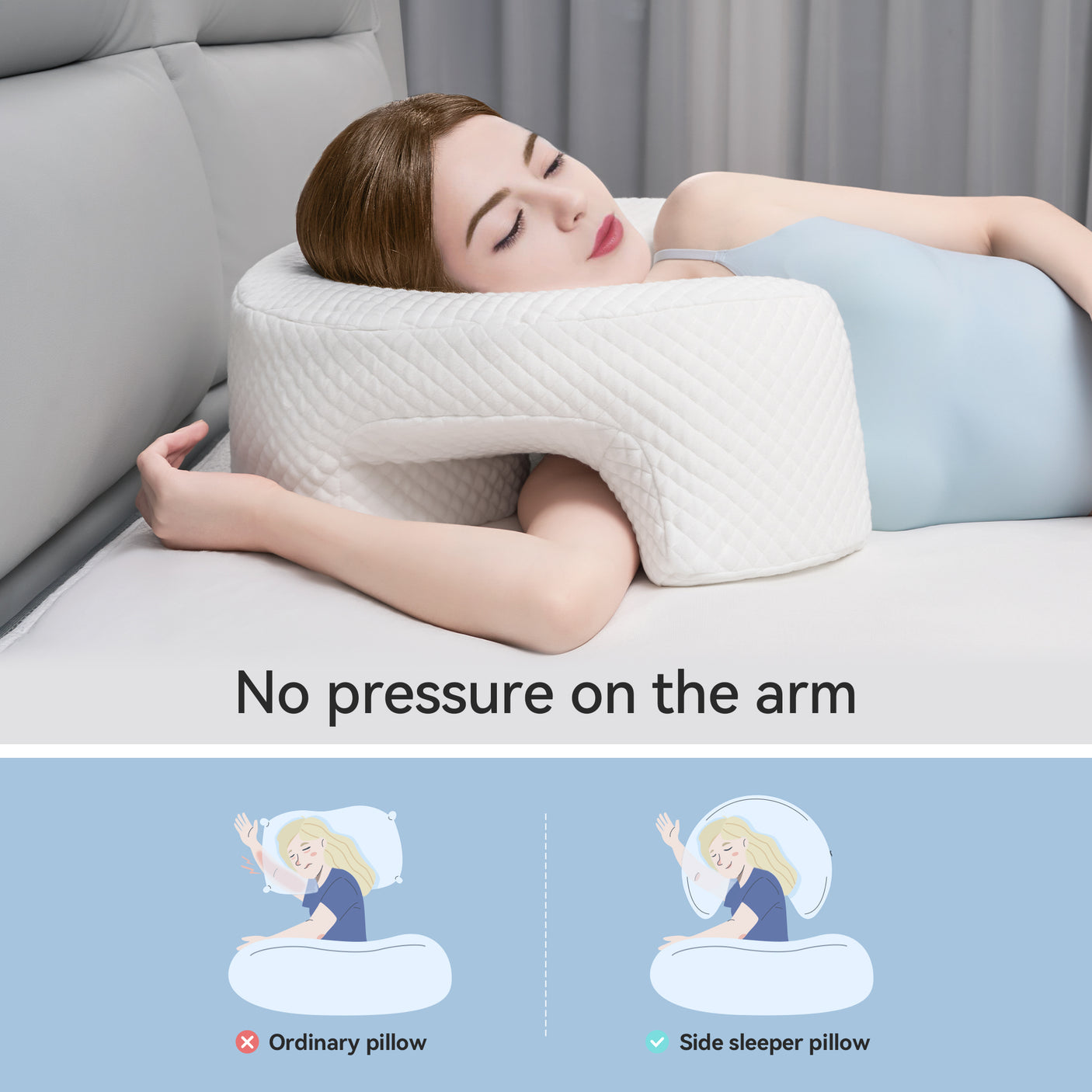 Side Sleeping Pillow with Arm Holes - Ergonomic Memory Foam Pillow for Cervical, Neck, Shoulder & Rotator Cuff Pain Relief - Ideal for Side Sleepers