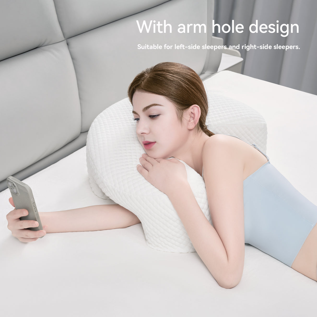 Side Sleeping Pillow with Arm Holes - Ergonomic Memory Foam Pillow for Cervical, Neck, Shoulder & Rotator Cuff Pain Relief - Ideal for Side Sleepers