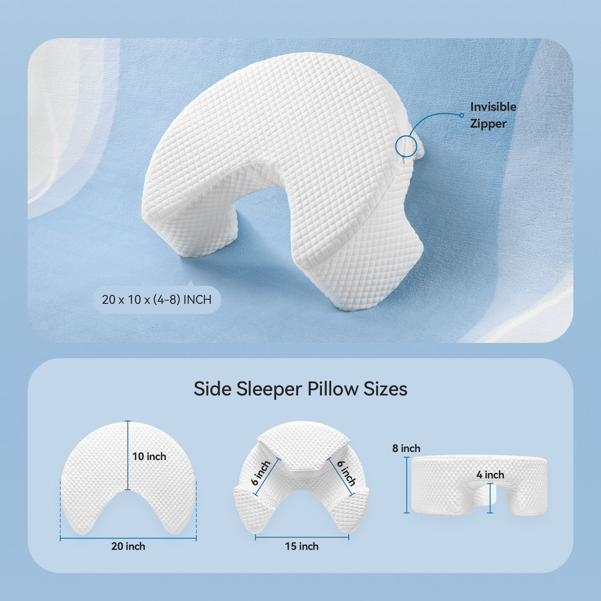 Side Sleeping Pillow with Arm Holes - Ergonomic Memory Foam Pillow for Cervical, Neck, Shoulder & Rotator Cuff Pain Relief - Ideal for Side Sleepers