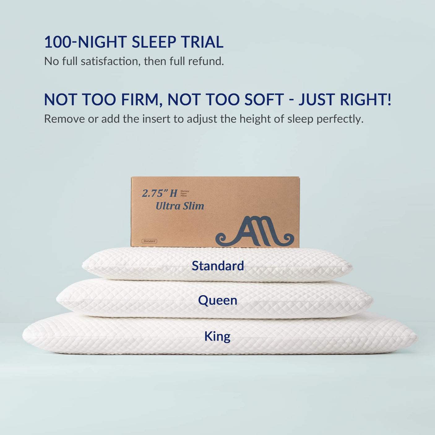 2.75 Inches Hyper Slim Memory Foam Pillow for Stomach and Back Sleepers - Thin, Flat Design for Cervical Neck Alignment and Deeper Sleep