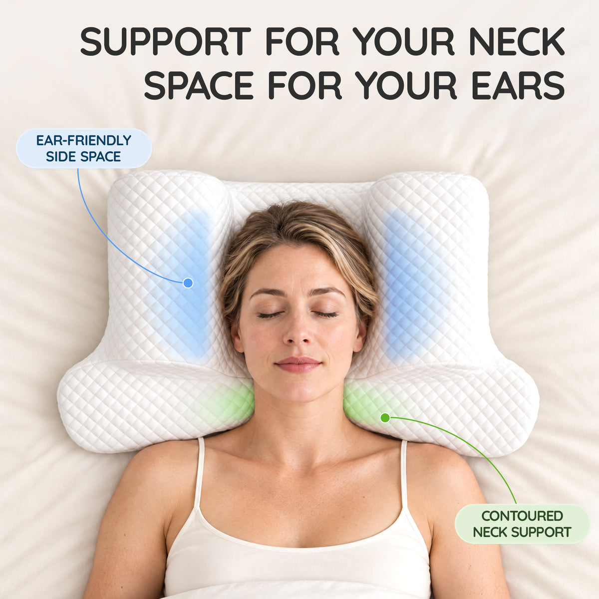 Memory Foam Back Sleep Training Pillow for Keep Head Straight Wrinkle Prevention - Beauty Pillow for Anti Wrinkle & Anti Aging.