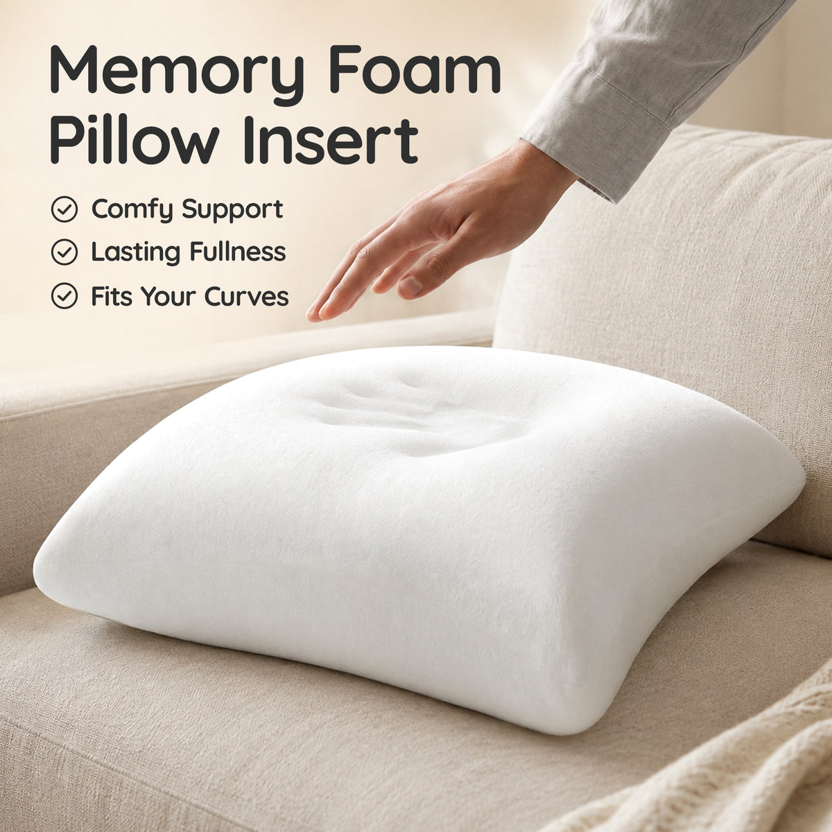 Throw Pillow Memory Foam Pillow Insert - Rectangular Lumbar Support Pillow for Decorative Cushion Bed Couch Sofa - Non-Deforming Over Time