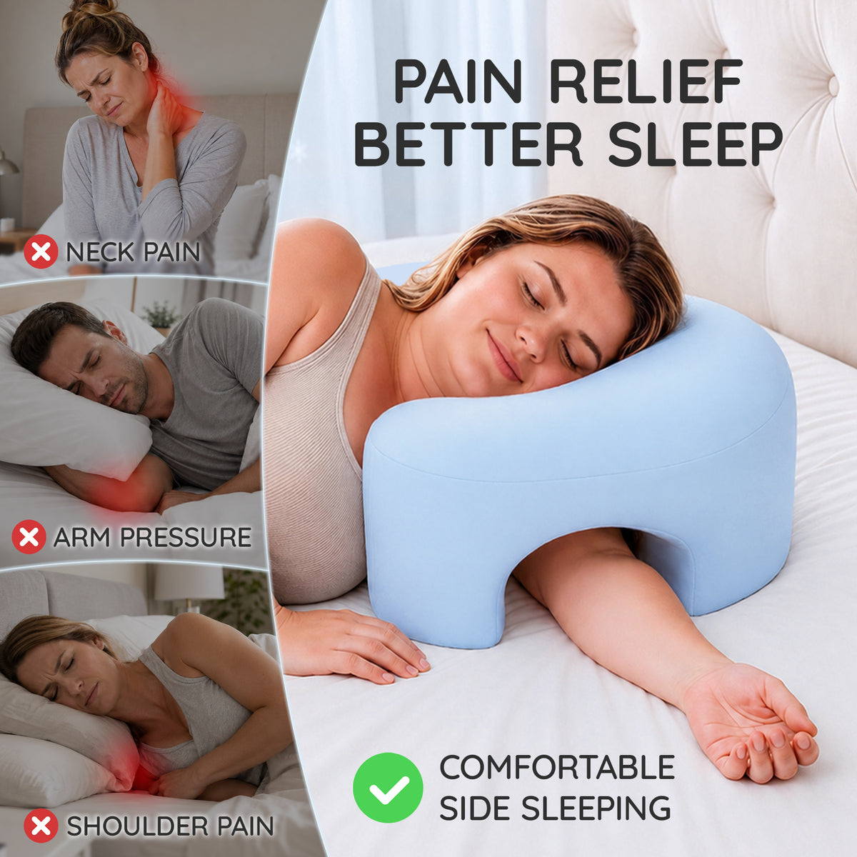 Side Sleeping Pillow with Arm Holes - Ergonomic Memory Foam Pillow for Cervical, Neck, Shoulder & Rotator Cuff Pain Relief - Ideal for Side Sleepers
