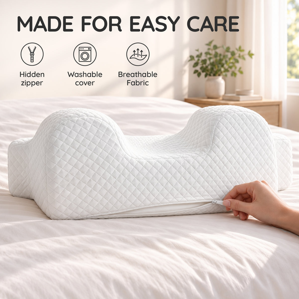 Memory Foam Back Sleep Training Pillow for Keep Head Straight Wrinkle Prevention - Beauty Pillow for Anti Wrinkle & Anti Aging.