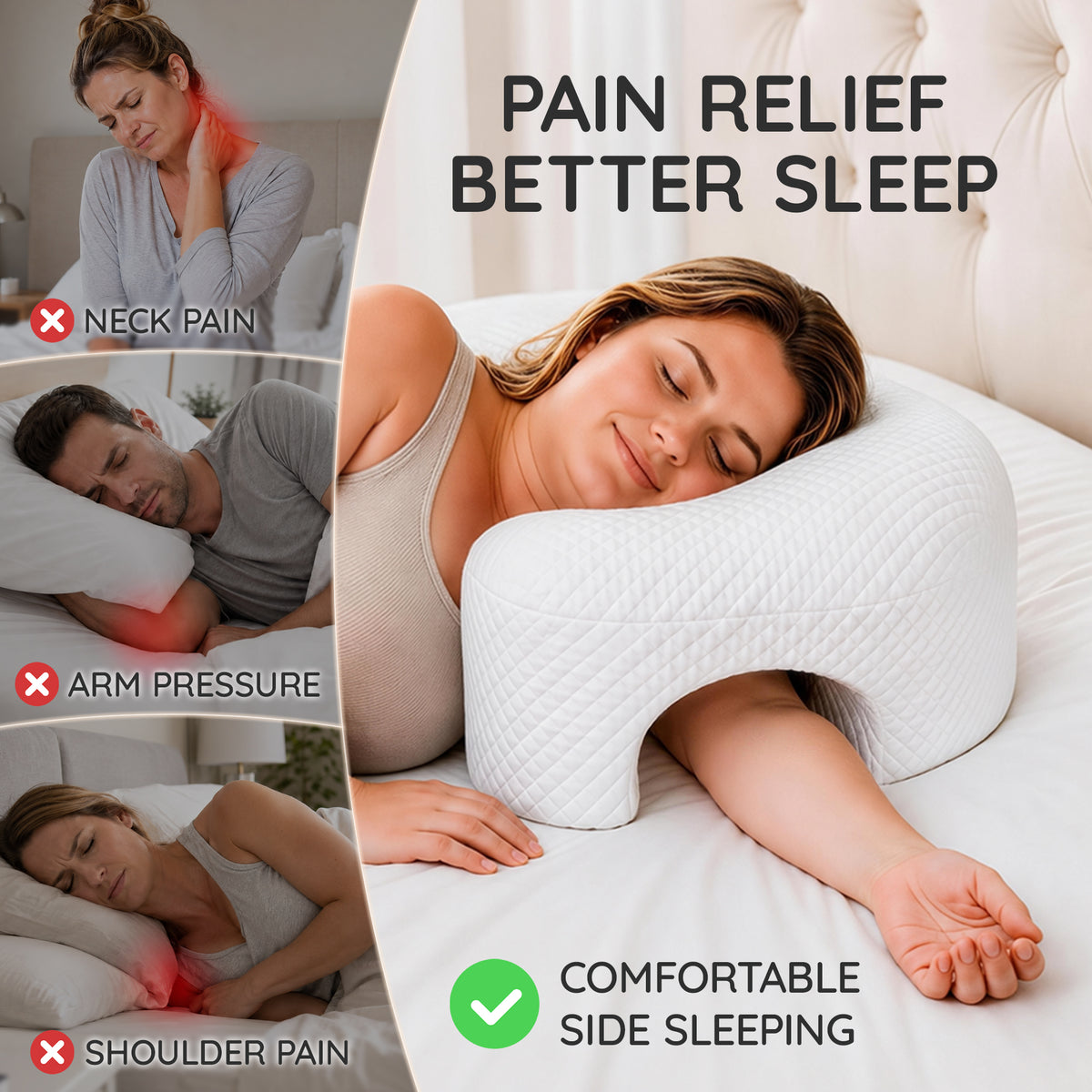 Side Sleeping Pillow with Arm Holes - Ergonomic Memory Foam Pillow for Cervical, Neck, Shoulder & Rotator Cuff Pain Relief - Ideal for Side Sleepers