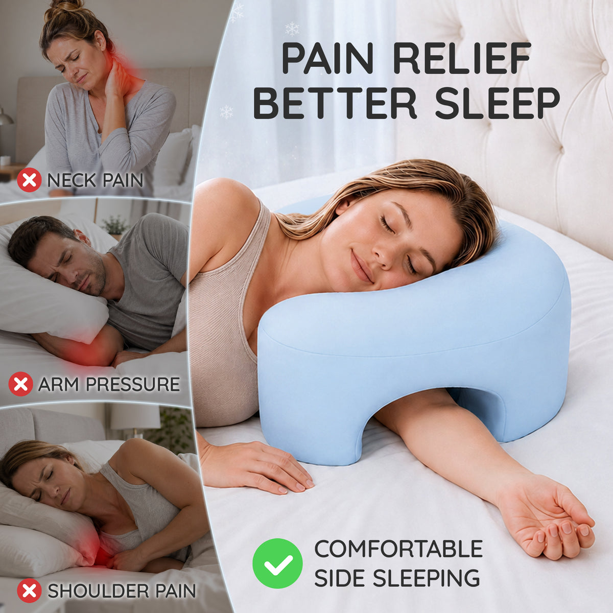 Side Sleeping Pillow with Arm Holes - Ergonomic Memory Foam Pillow for Cervical, Neck, Shoulder & Rotator Cuff Pain Relief - Ideal for Side Sleepers