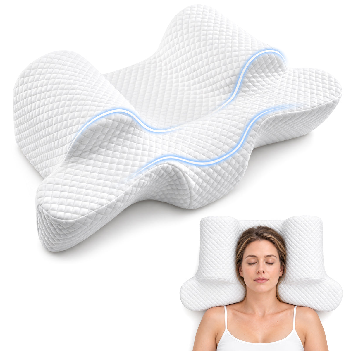 Memory Foam Back Sleep Training Pillow for Keep Head Straight Wrinkle Prevention - Beauty Pillow for Anti Wrinkle & Anti Aging.
