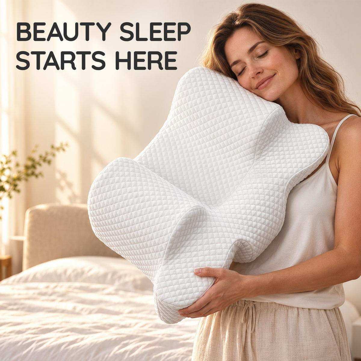 Memory Foam Back Sleep Training Pillow for Keep Head Straight Wrinkle Prevention - Beauty Pillow for Anti Wrinkle & Anti Aging.