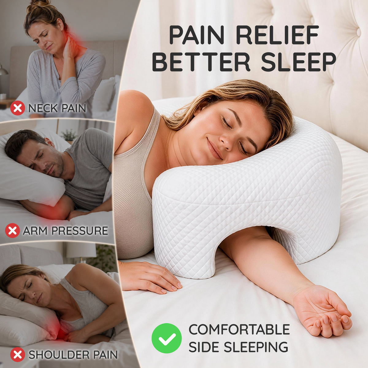 Side Sleeping Pillow with Arm Holes - Ergonomic Memory Foam Pillow for Cervical, Neck, Shoulder & Rotator Cuff Pain Relief - Ideal for Side Sleepers